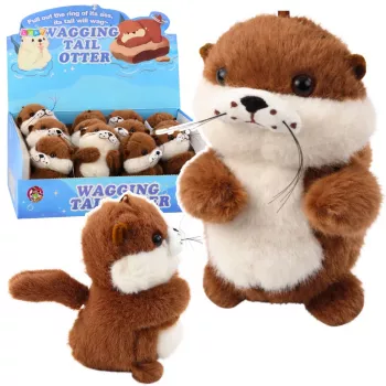 LEAN TOYS Plüschotter mit Wackelschwanz und Quietschgeräuschen Schlüsselanhänger 12,5 cm