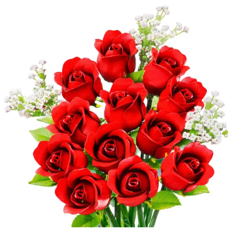 LEAN TOYS Bausteine Blumenstrauß Rote Rosen Schleierkraut 952 Teile