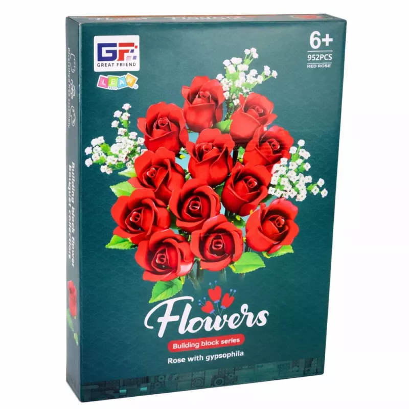 LEAN TOYS Bausteine Blumenstrauß Rote Rosen Schleierkraut 952 Teile