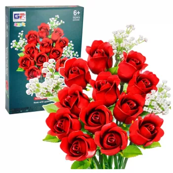 LEAN TOYS Bausteine Blumenstrauß Rote Rosen Schleierkraut 952 Teile