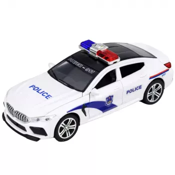 LEAN TOYS Polizeiauto mit Türen zum Öffnen, motorisiertem Licht und Sound, Weiß