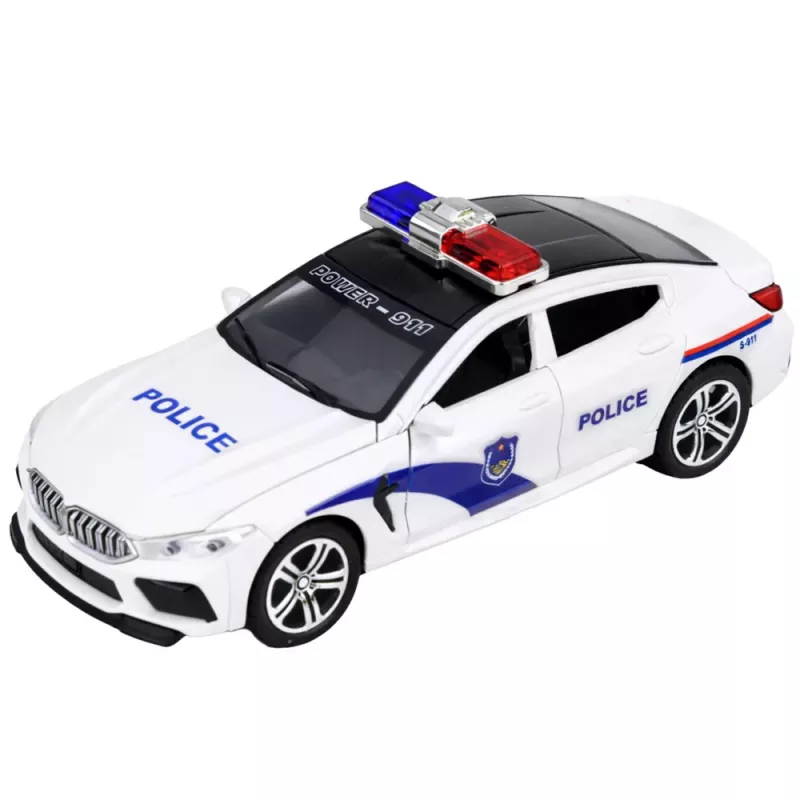 LEAN TOYS Polizeiauto mit Türen zum Öffnen, motorisiertem Licht und Sound, Weiß