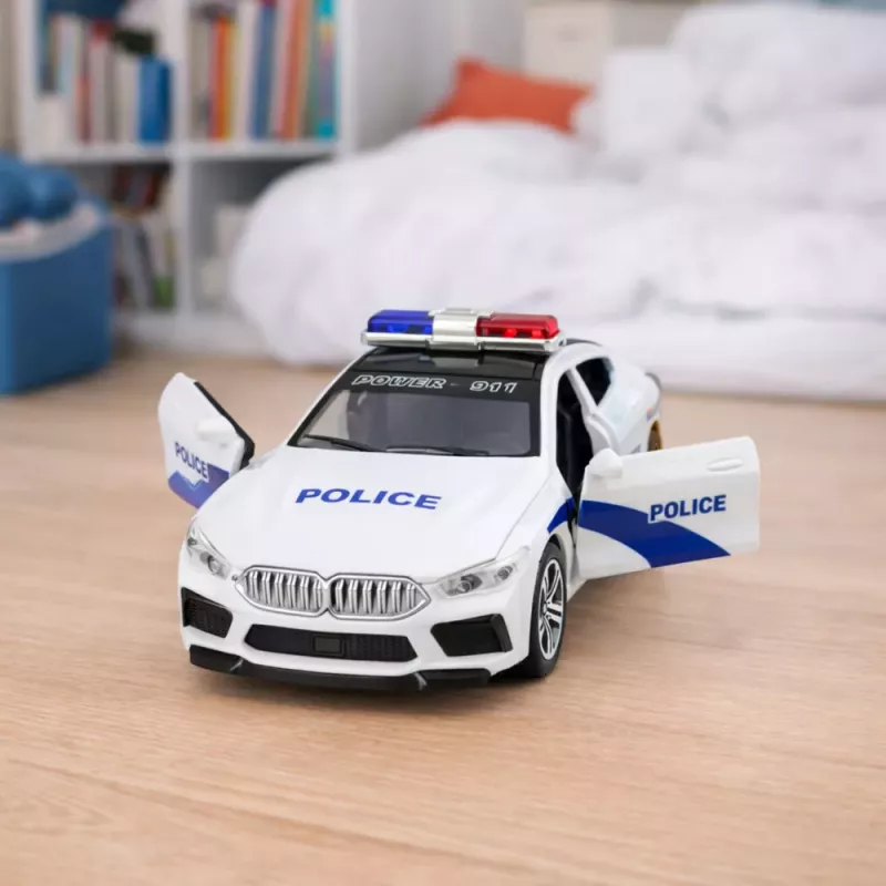 LEAN TOYS Polizeiauto mit Türen zum Öffnen, motorisiertem Licht und Sound, Weiß