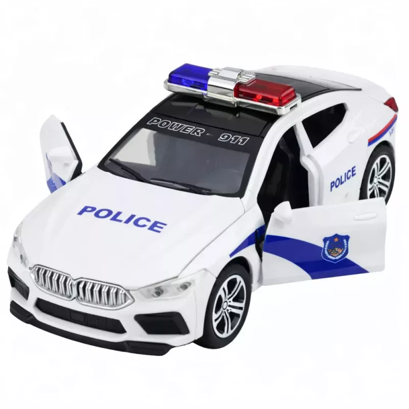 LEAN TOYS Polizeiauto mit Türen zum Öffnen, motorisiertem Licht und Sound, Weiß