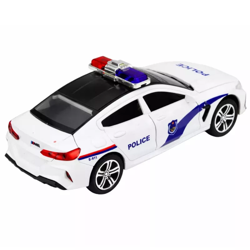 LEAN TOYS Polizeiauto mit Türen zum Öffnen, motorisiertem Licht und Sound, Weiß