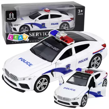 LEAN TOYS Polizeiauto mit Türen zum Öffnen, motorisiertem Licht und Sound, Weiß
