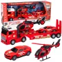 LEAN TOYS Feuerwehr-Rettungsset mit Feuerwehrauto, Abschleppwagen, Hubschrauber, Auto, Licht und Sound
