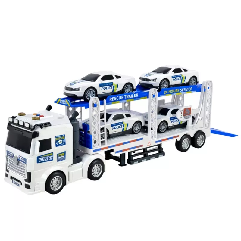 LEAN TOYS Polizei-LKW Abschleppwagen Transport Polizeiautos mit Licht und Sound