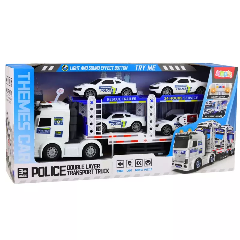 LEAN TOYS Polizei-LKW Abschleppwagen Transport Polizeiautos mit Licht und Sound