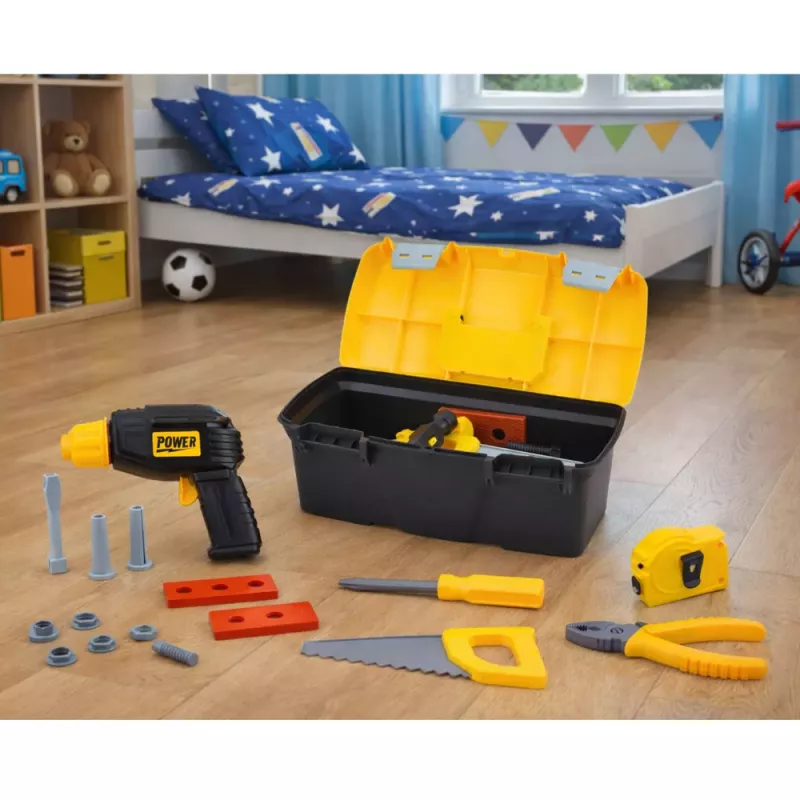 LEAN TOYS Werkzeugset im Karton Akku-Schrauber Zubehör 23-teilig