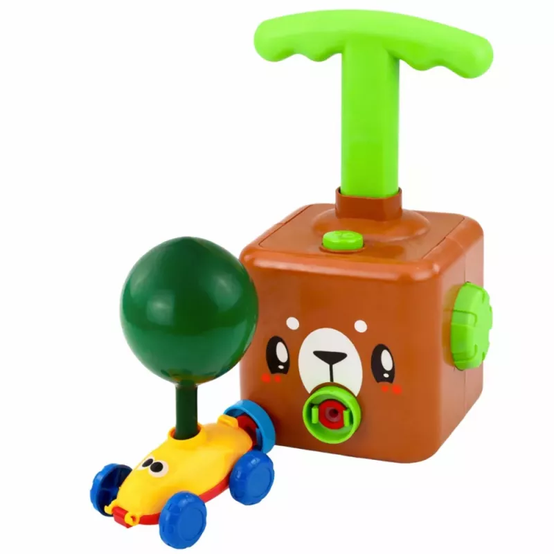 LEAN TOYS Spielset mit Ballon-Abschussvorrichtung, Autos und Teddybär für Kinder