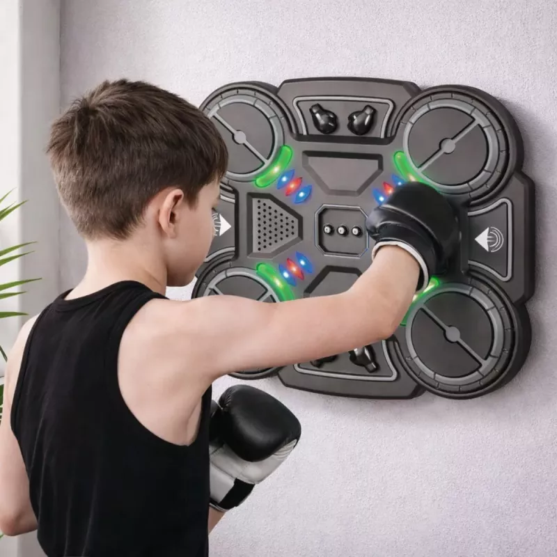 LEAN TOYS Interaktives Musik-Boxtraining-Schild mit LED-Leuchten, 3 Stufen, Schwarz
