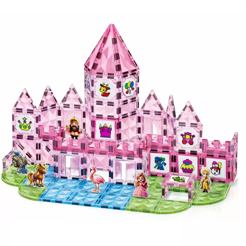 LEAN TOYS Magnetbausteine mit Figuren, Malfarben und Karten zum Malen, Pink, 142 Teile