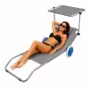 LEAN Garden Beach Deckchair auf Rädern mit Faltdach, Aluminium, Grau