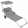 LEAN Garden Beach Deckchair auf Rädern mit Faltdach, Aluminium, Grau