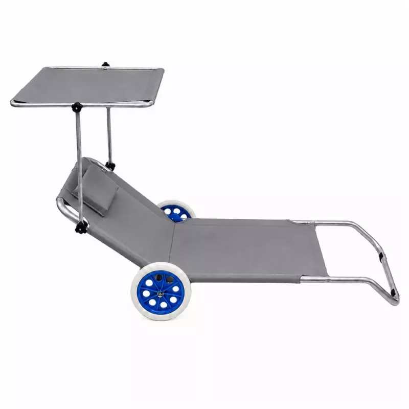 LEAN Garden Beach Deckchair auf Rädern mit Faltdach, Aluminium, Grau