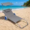 LEAN Garden Beach Deckchair auf Rädern mit Faltdach, Aluminium, Grau