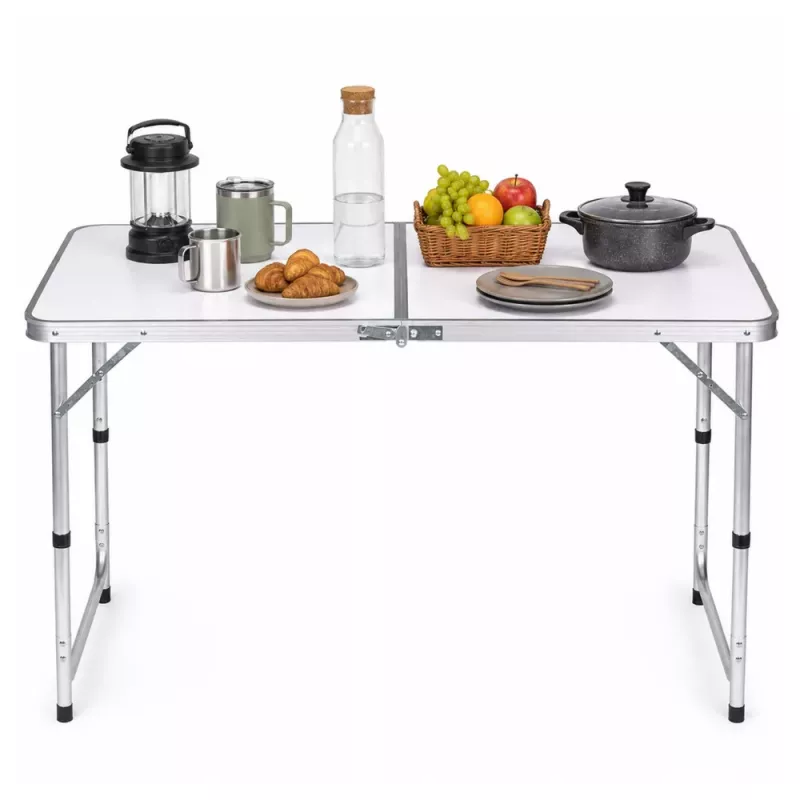 LEAN Klapp-Campingtisch mit höhenverstellbarem Koffersystem, Weiß