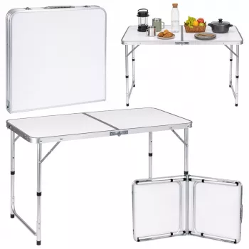 LEAN Klapp-Campingtisch mit höhenverstellbarem Koffersystem, Weiß