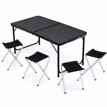 LEAN Camping-Möbelset Klapptisch 4 Hocker Schwarz Koffer