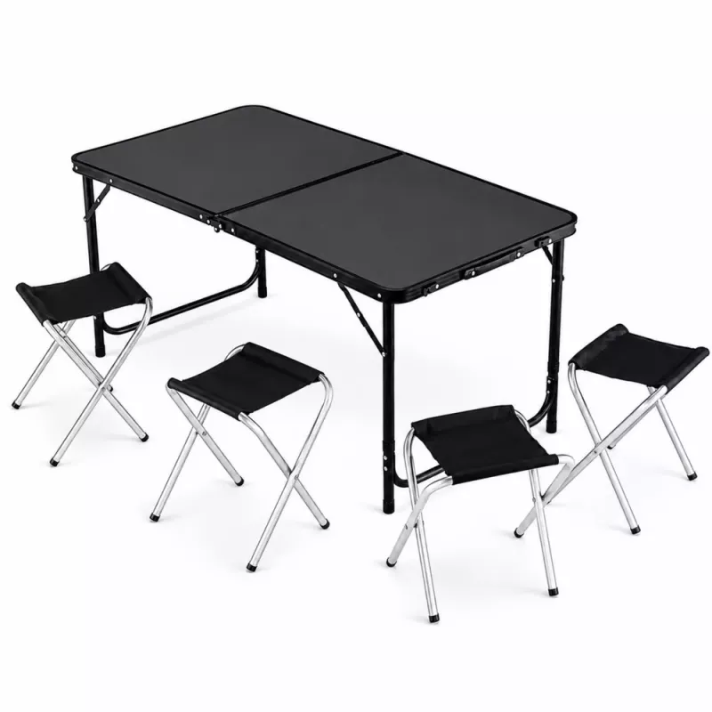 LEAN Camping-Möbelset Klapptisch 4 Hocker Schwarz Koffer