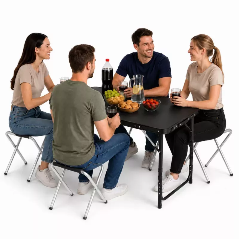 LEAN Camping-Möbelset Klapptisch 4 Hocker Schwarz Koffer
