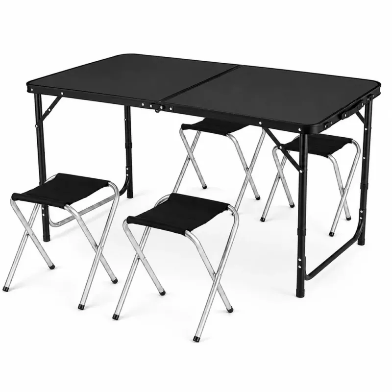 LEAN Camping-Möbelset Klapptisch 4 Hocker Schwarz Koffer