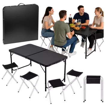 LEAN Camping-Möbelset Klapptisch 4 Hocker Schwarz Koffer