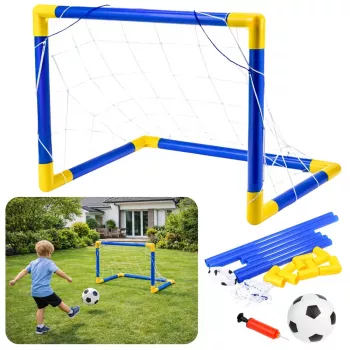 LEAN TOYS Sports Set für Fußballspielen, Fußballtor, Ball, Pumpe 62x40cm