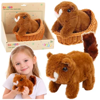 LEAN TOYS Plüsch-Interaktives Eichhörnchen im Korb, läuft und macht Geräusche, Braun