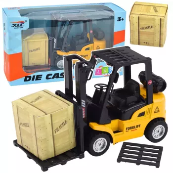 LEAN TOYS Gabelstapler mit motorisierten Metallgabeln zum Bewegen von Paletten und Kisten, Gelb