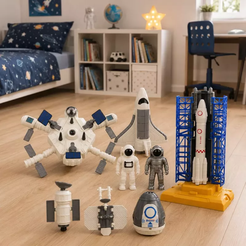 LEAN TOYS Space Station Rocket Shuttle Satellites Cosmonauts Lights