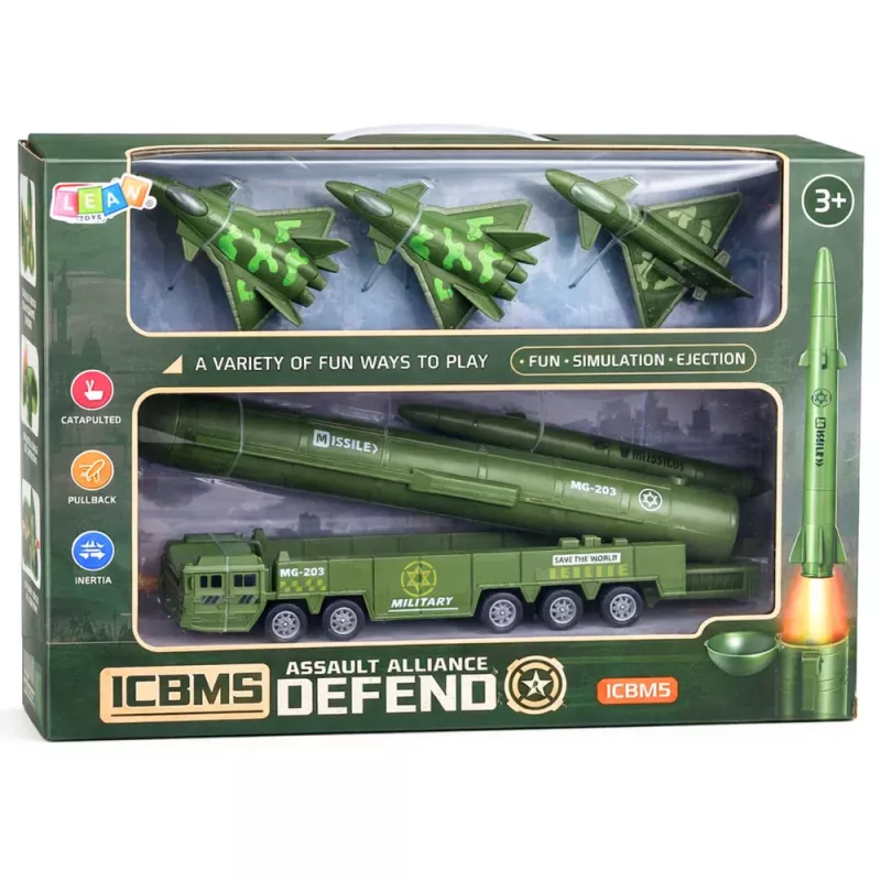 LEAN TOYS Militär-Set mit Truck, Kampfjets und motorisiertem Raketenwerfer