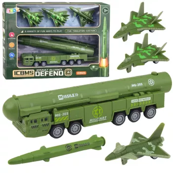 LEAN TOYS Militär-Set mit Truck, Kampfjets und motorisiertem Raketenwerfer
