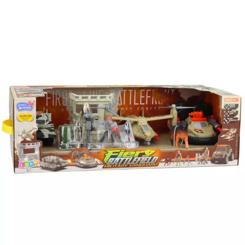 LEAN TOYS Militär-Set: Armee-Hubschrauber, Panzer, Hovercraft, Soldaten-Basis