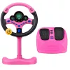 LEAN TOYS Interaktives Lenkrad mit Ständer und Pedalen, Lichter, Geräusche, Pink