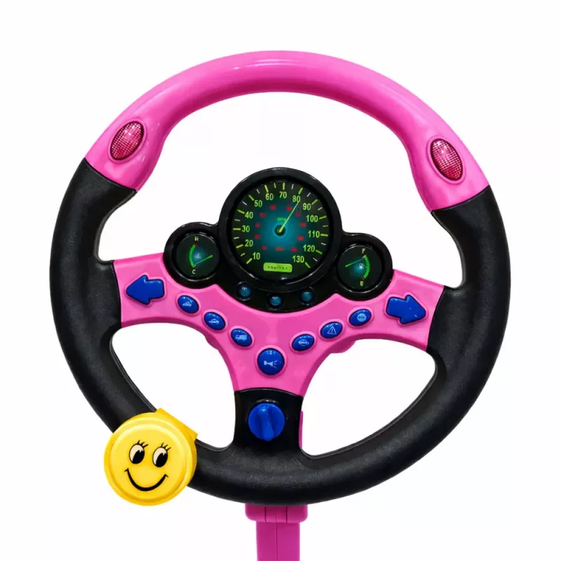 LEAN TOYS Interaktives Lenkrad mit Ständer und Pedalen, Lichter, Geräusche, Pink