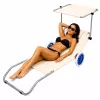 LEAN Beach Deckchair auf Rädern, Garten, klappbar, Aluminium-Sonnendach, Creme