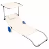 LEAN Beach Deckchair auf Rädern, Garten, klappbar, Aluminium-Sonnendach, Creme