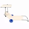 LEAN Beach Deckchair auf Rädern, Garten, klappbar, Aluminium-Sonnendach, Creme