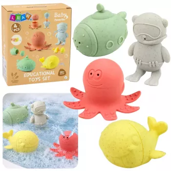 LEAN TOYS Pädagogische Badespielzeuge Sensorische Gummi-Figuren Pastell 4 Stk.