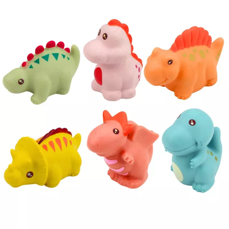 LEAN TOYS Set aus pädagogischen Gummi-Dinosauriern für das Baden, Pastellspiele, 6 Teile