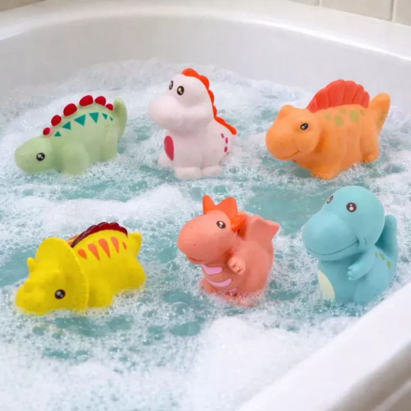 LEAN TOYS Set aus pädagogischen Gummi-Dinosauriern für das Baden, Pastellspiele, 6 Teile