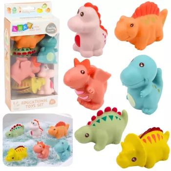 LEAN TOYS Set aus pädagogischen Gummi-Dinosauriern für das Baden, Pastellspiele, 6 Teile