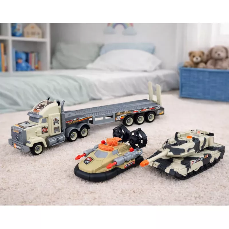 LEAN TOYS Militär-Set Armee-LKW Panzer Hovercraft Soldat