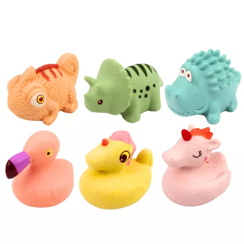 LEAN TOYS Set aus pädagogischen Gummibadetieren, Pastellspiele, 6 Stk.