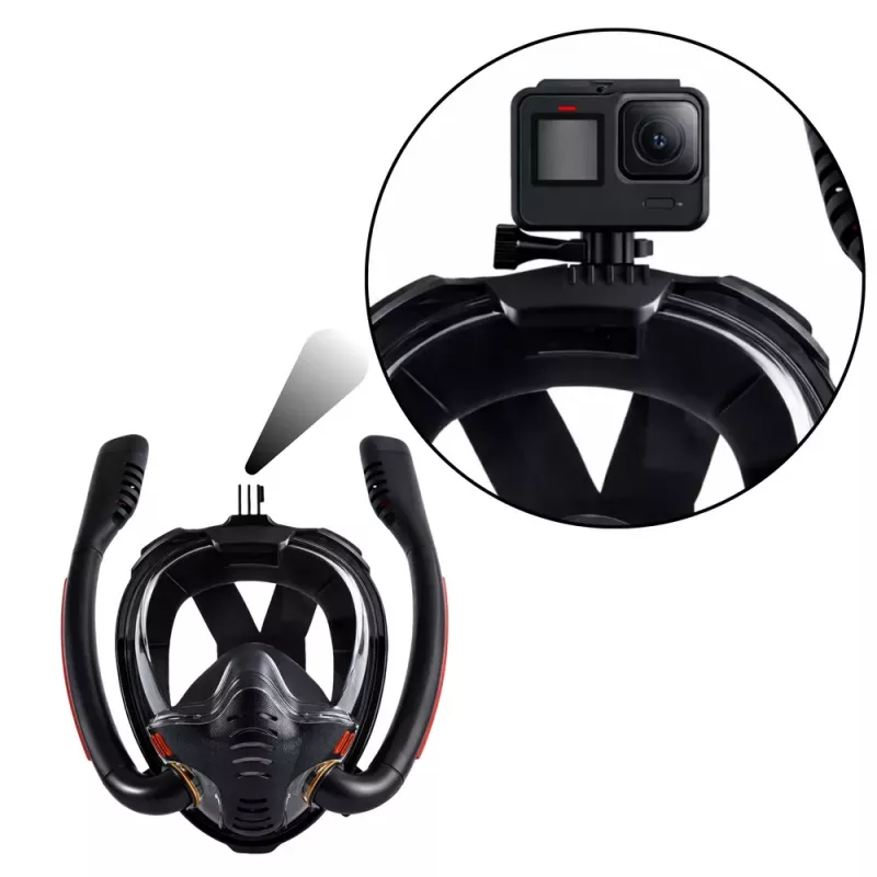 LEAN TOYS Full Face AntiFog DryTop Schnorchel-Tauchmaske Schwarz L/XL