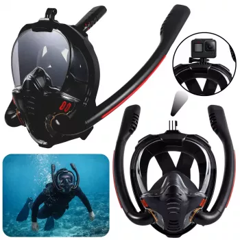 LEAN TOYS Full Face AntiFog DryTop Schnorchel-Tauchmaske Schwarz L/XL