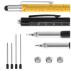 LEAN 9-in-1 Multifunktionsstift mit Wasserwaage, Taschenlampe und Schraubendreher, gelb/schwarz, 2 Stück