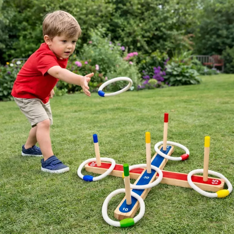 LEAN TOYS Holz-Ringwurf-Geschicklichkeitsspiel Familienspiel mit Punktewertung